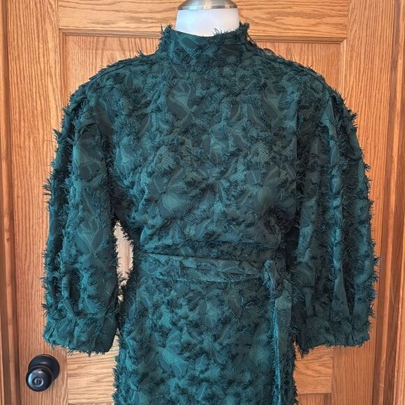 ZARA Blogger Favorite Emerald Green Textured Midi Dress - Picture 11 of 15